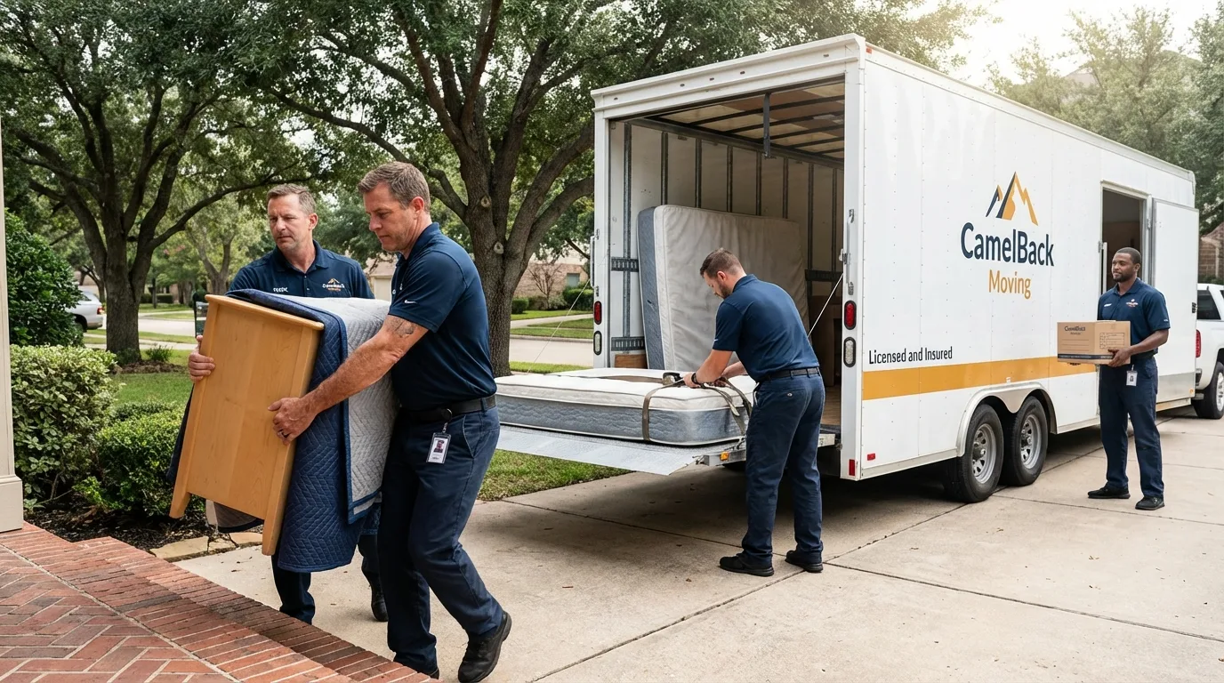 Crew loading residential truck for cross-state move from Suffern, NY