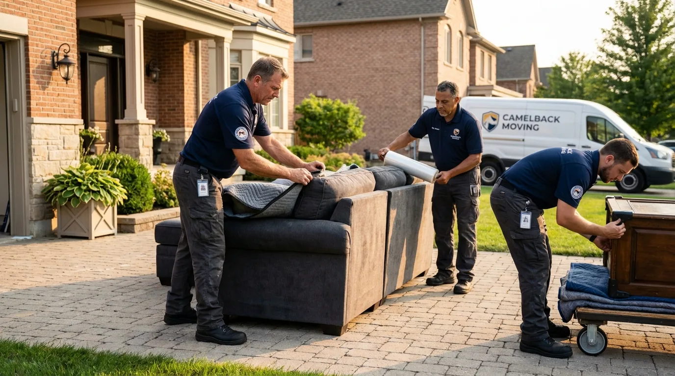 Large estate moving crew wrapping furniture in Suffern, NY