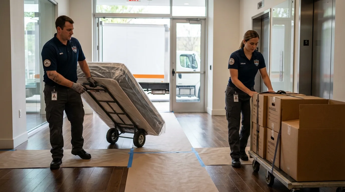 Professional apartment movers loading elevator in Suffern, NY