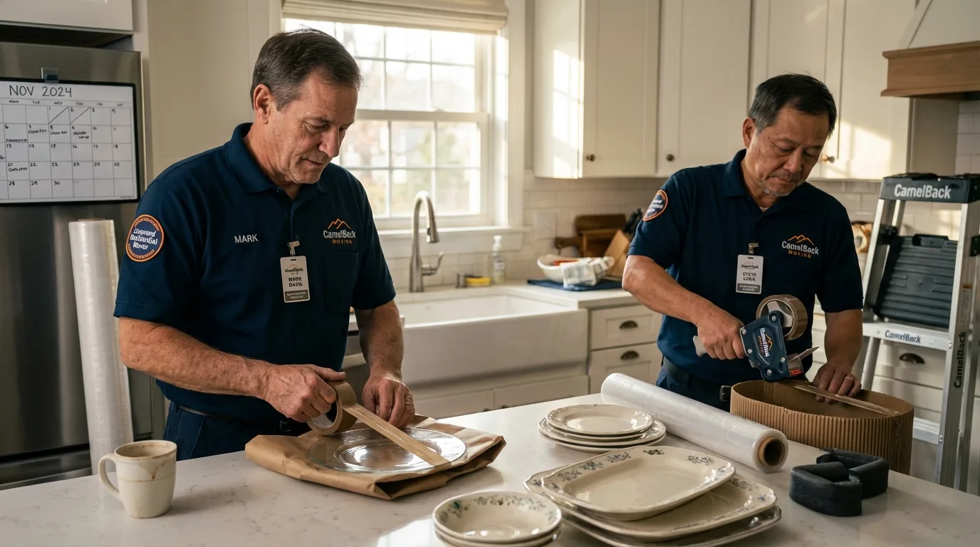 Professional crew packing kitchen dishware in Suffern, NY